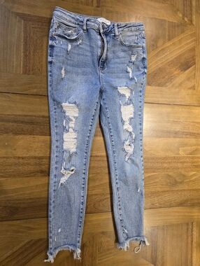 Judy Blue Jeans Sz 13 / 31 Skinny Fit Blue Distressed Raw Hem